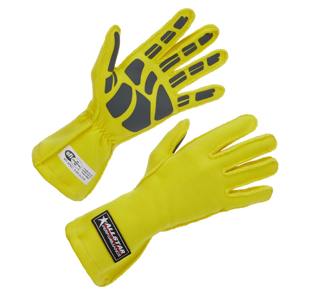 [ALL916091] Allstar Performance - Driving Gloves SFI 3.3/5 Outseam D/L SM Yellow