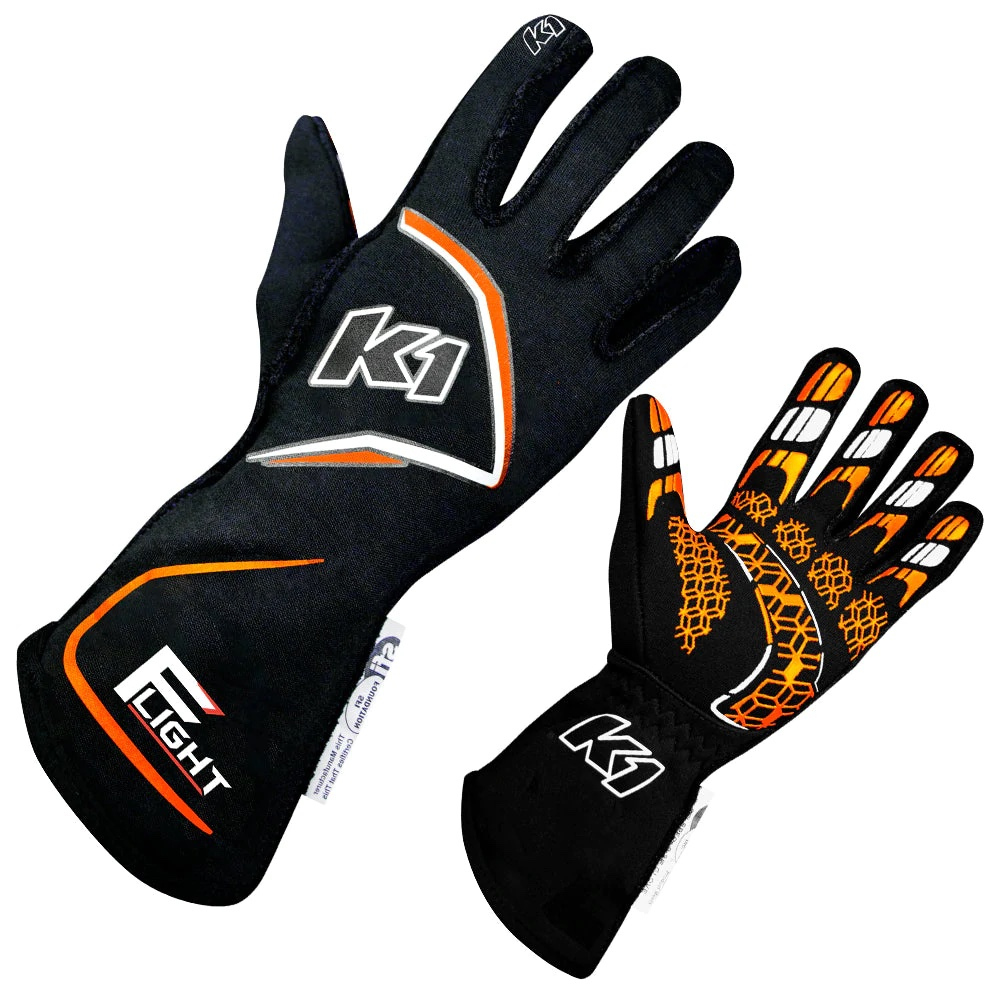 [K1R23-FLT-NFO-M] K1 Racegear - Gloves Flight Medium Black-Flo Orange