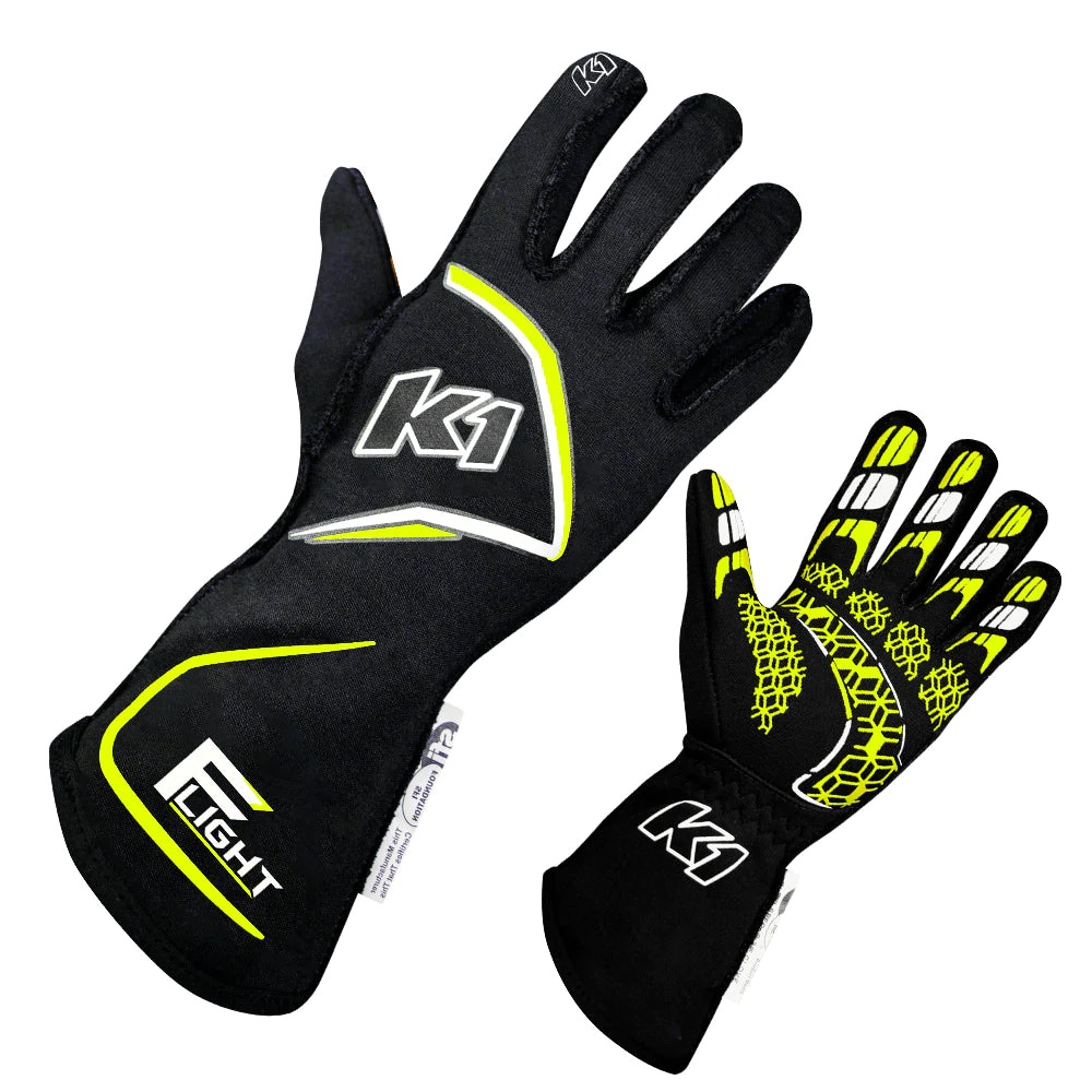 [K1R23-FLT-NFY-S] K1 Racegear - Gloves Flight Small Black-Flo Yellow