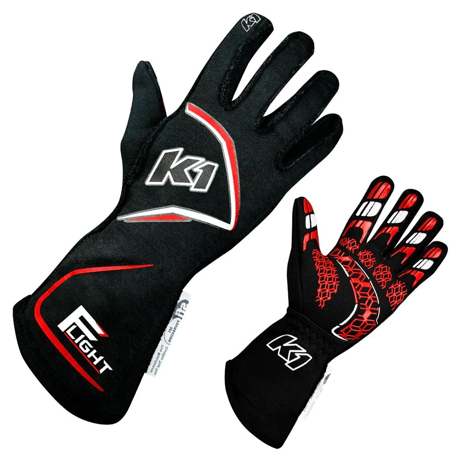 [K1R23-FLT-NR-2XL] K1 Racegear - Gloves Flight XX-Large Black-Red