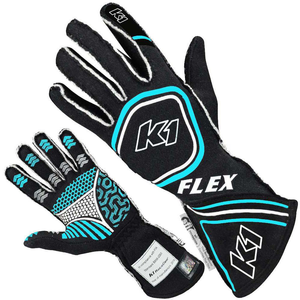 [K1R23-FLX-NFB-M] K1 Racegear - Glove Flex Medium Black / Flo Blue SFI / FIA