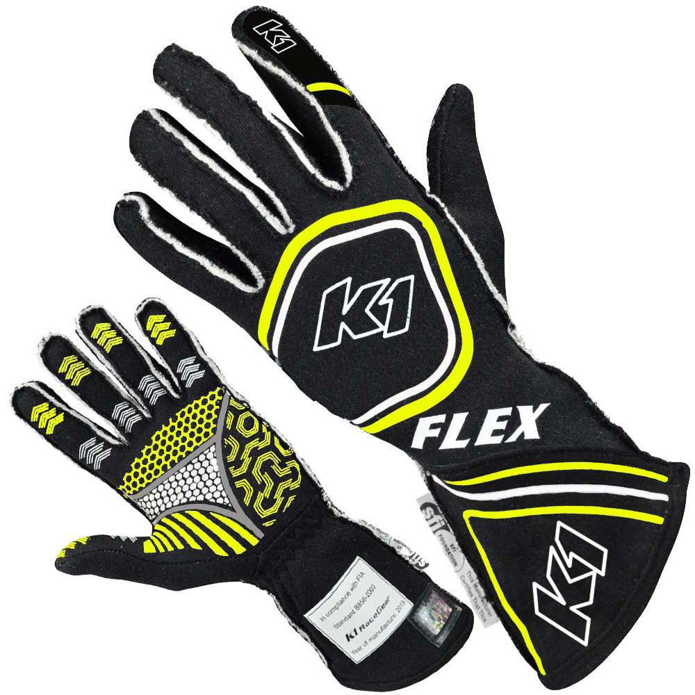 [K1R23-FLX-NFY-M] K1 RaceGear - Glove Flex Medium Black / Flo Yellow SFI / FIA