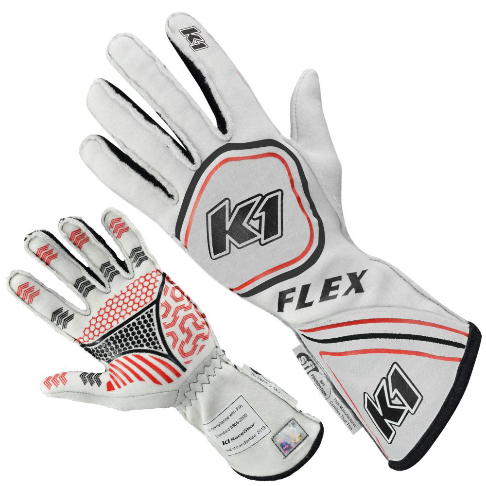 [K1R23-FLX-W-M] K1 Racegear - Glove Flex Medium White SFI / FIA